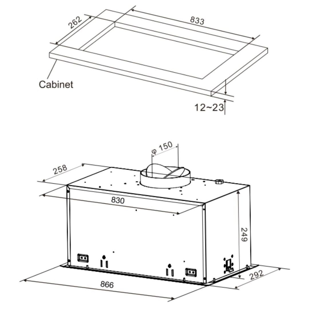 Westinghouse 86cm Dark Stainless Steel Undermount Rangehood WRI825BC - Factory Seconds