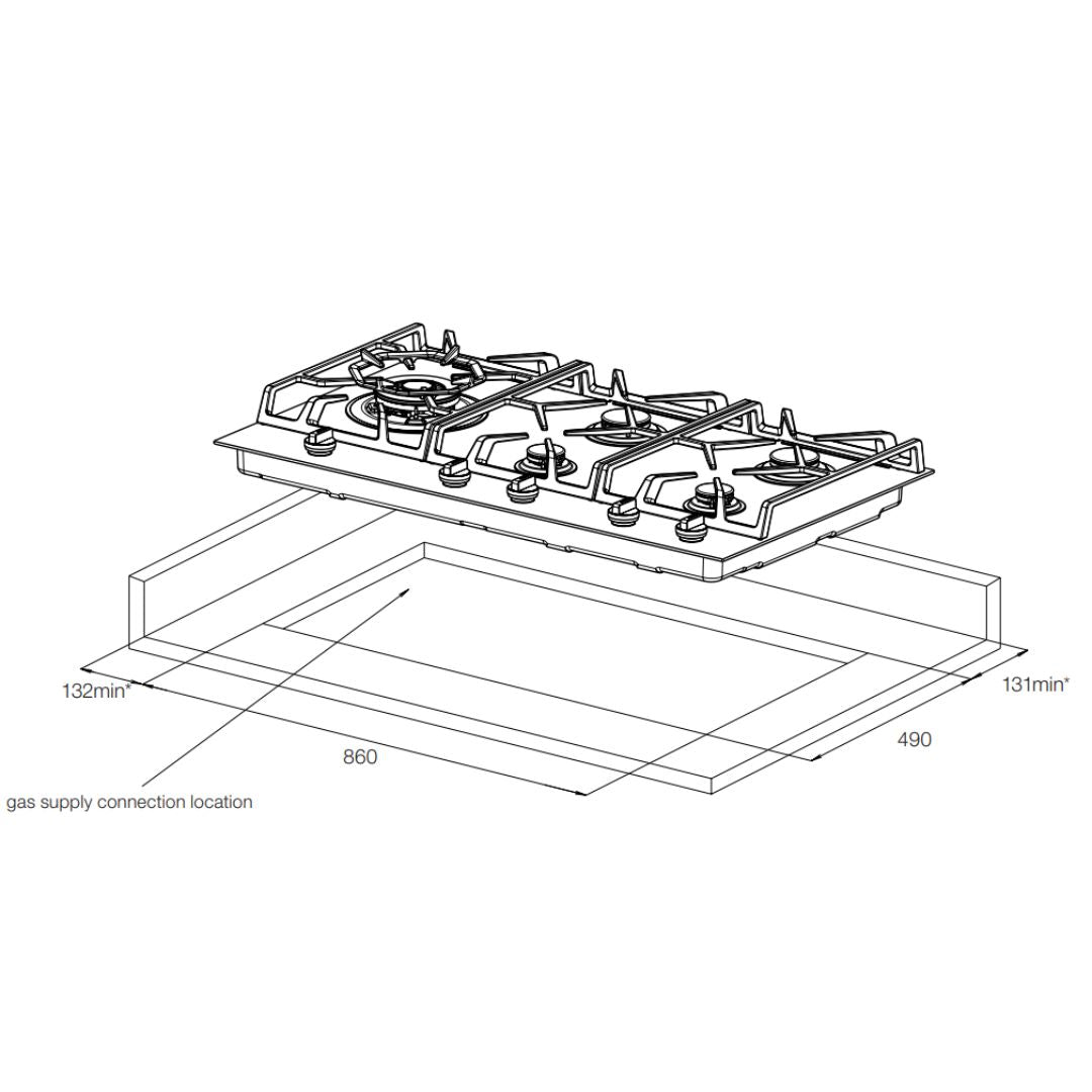 Westinghouse 90cm Black Ceramic Glass Gas Cooktop WHG955BCA - Factory Seconds