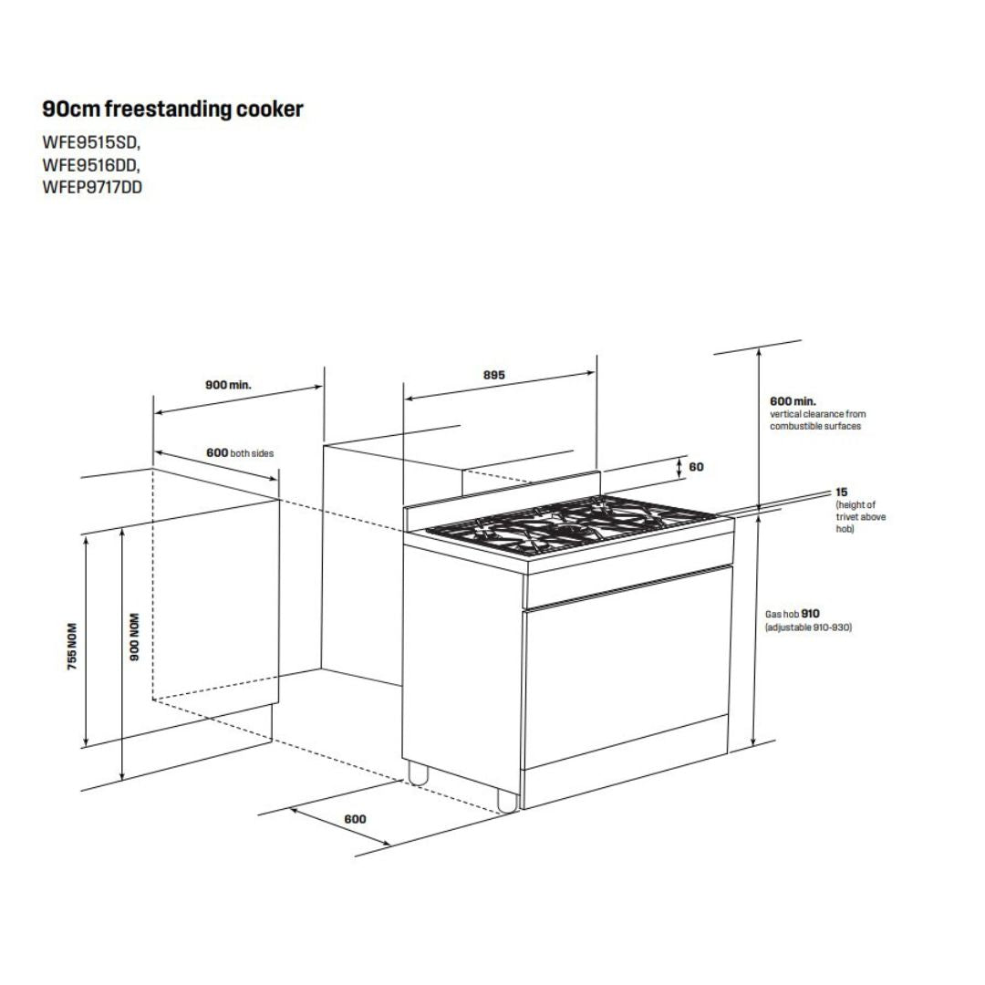 Westinghouse 90cm Freestanding Oven WFE9515SD - Factory Seconds