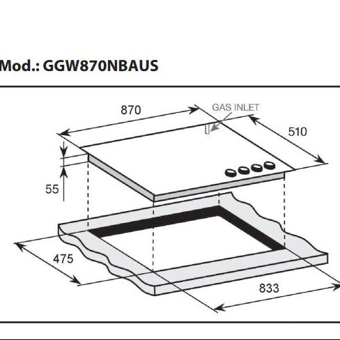 Whirlpool 90cm 5 Burner Gas Cooktop In Black Glass GGW870NBAUS