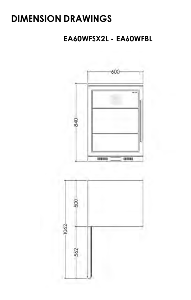 Euro 138L Single Glass Door  Beverage Cooler / Bar Fridge EA60WFBL