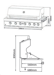 Euro 120cm 6 Burner Built In Barbecue Black EAL1200RBQBL