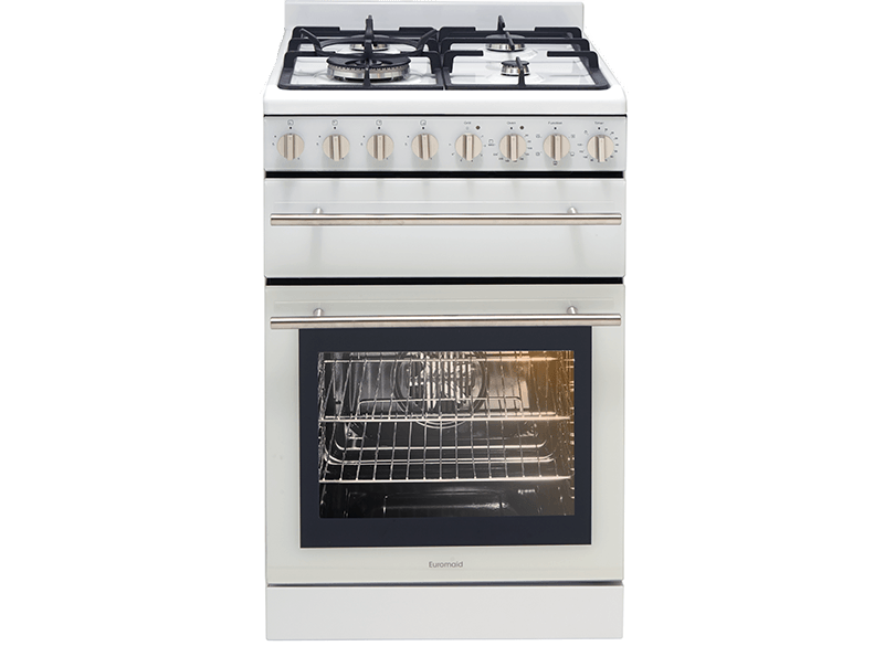 Euromaid 54cm Freestanding White Oven With Gas Cooktop F54GW - Clearance
