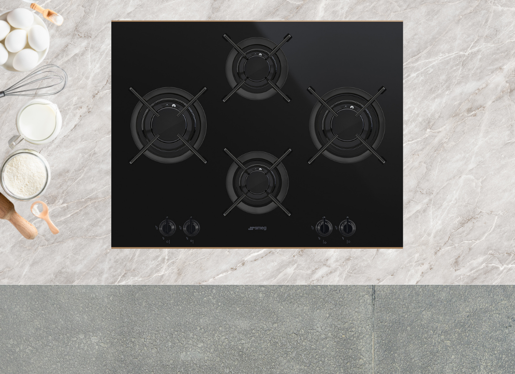 Smeg 65cm Dolce Stil Novo Black Gas Cooktop PV664LCNRAU Factory Seconds Discount