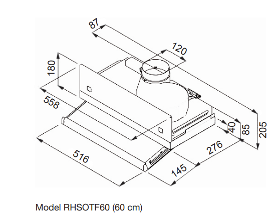 Kleenmaid  60cm Concealed Slide Out Rangehood  RHSOTF60 - Ex Display Discount