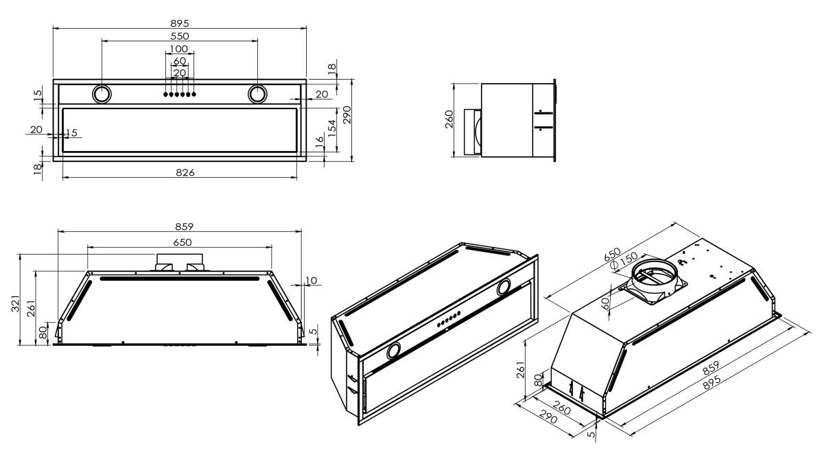 Smeg 90cm Undermount Rangehood SHU900XHN- Factory Seconds