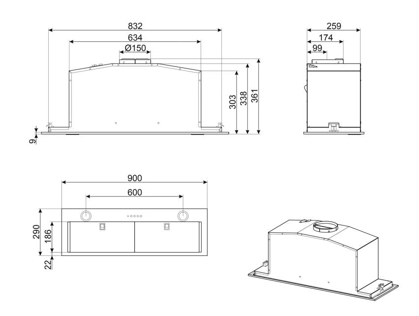 Smeg 90cm Undermount Rangehood SHU920X - Factory Seconds Discount