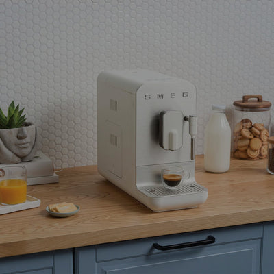 Smeg bean-to-cup coffee machine on a kitchen benchtop